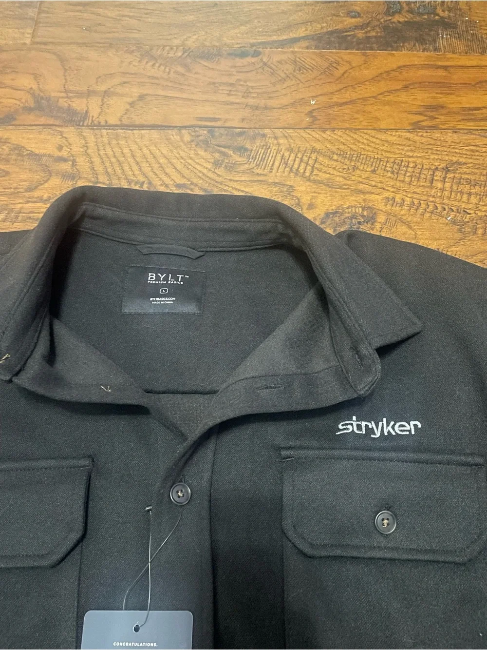 BYLT x Stryker Black Men's large overshirt Lightweight Button-Up Shirt Jacket